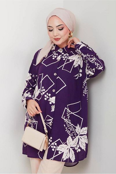 TRENDTESETTÜR Women's Purple Cotton Patterned Tunic t 1981