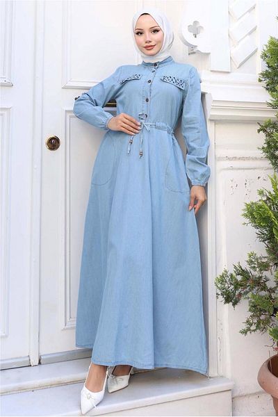 TRENDTESETTÜR Women's Blue (A. Blue) Cotton Denim Dress t 8676