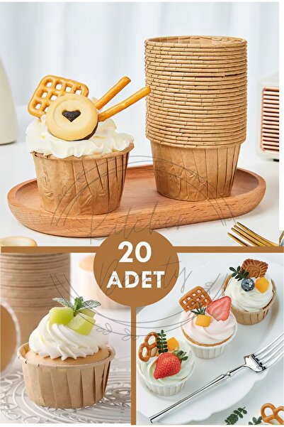 Kitchen Beauty 20'li Kraft Muffin Cupcake Kalıbı Kek Kapsülü Naturel Kek Kalı...