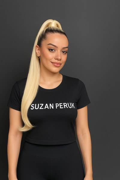 Suzan Peruk Platin Sarı renk At kuyruğu Postiş Bağcıklı En kullanışlı model.A...