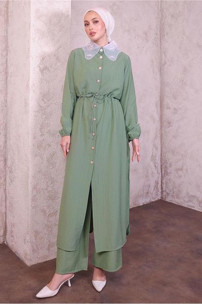 TRENDTESETTÜR Women's Green (Mint) Lace Collar Pants Suit t 9994