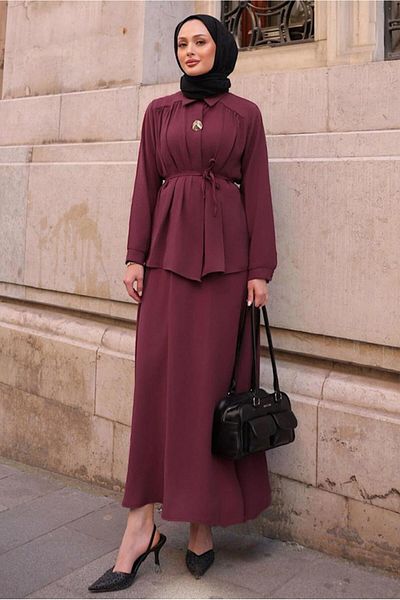 TRENDTESETTÜR Women's Bordo Lace Skirt Suit t 4194