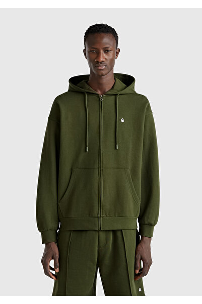 United Colors of Benetton Hanorac pentru bărbați, 100% bumbac, cu fermoar, cu glugă