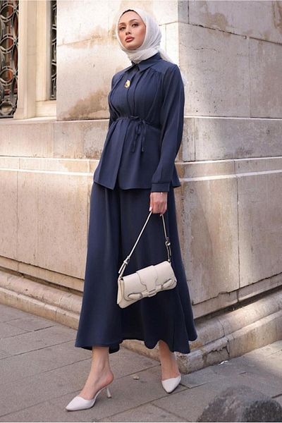 TRENDTESETTÜR Women's Dark Blue Lace Skirt Suit t 4194