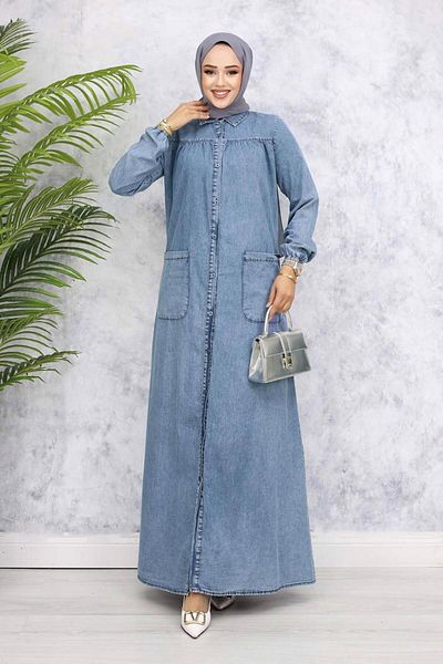 TRENDTESETTÜR Women's Blue Denim Dress t 857