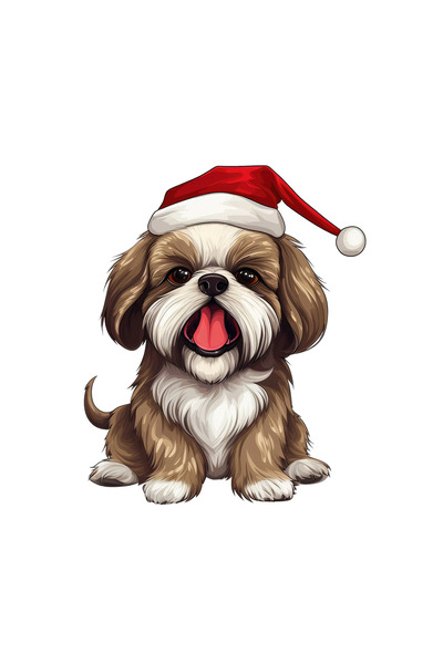 INOVATIX Set de 8 piese, autocolant cățeluș Shih Tzu cu pălărie de Crăciun, I...