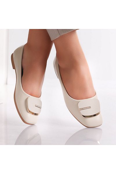 MODA STİL Women's Beige Ballerinas Made of Eco-Leather Eselin, 36