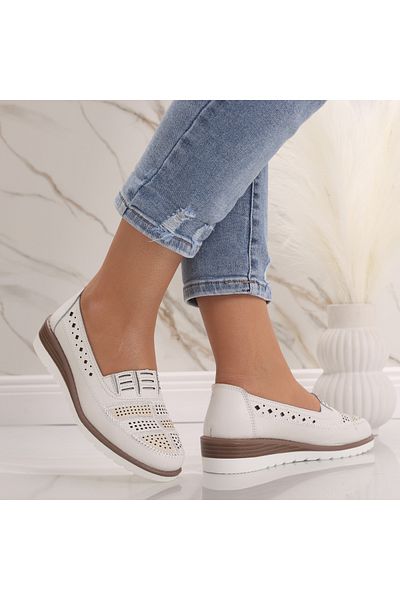 MODA STİL Women's casual white shoes made of natural leather Saina, 39