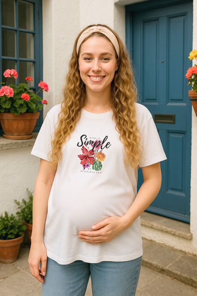 TARZ STİL Μπλουζάκι εγκυμοσύνης Simple με τύπωμα με Premium μαλακό χτενισμένο βαμβακερό ύφασμα 12814