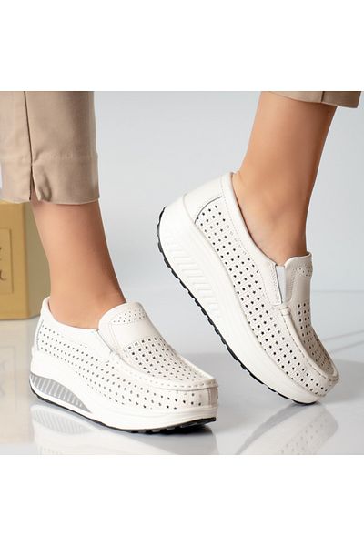 MODA STİL Women's casual white shoes, natural leather, flowers, 40