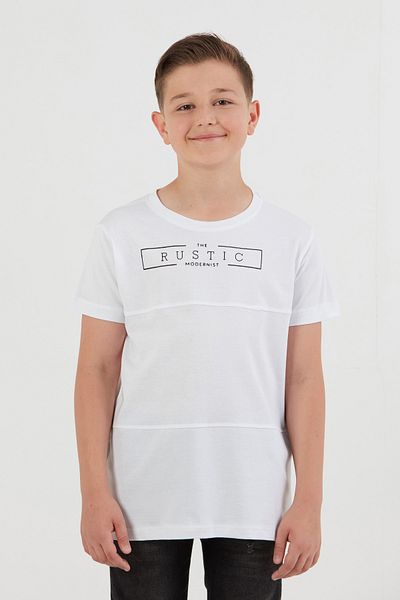Fulla Moda Tricou pentru băiat, 100% bumbac, cu imprimeu text rustic