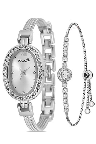 Polo Air Oval Kasa Hasır Metal Kordon Kadın Kol Saati Zirkon Taşlı Yuvarlak B...