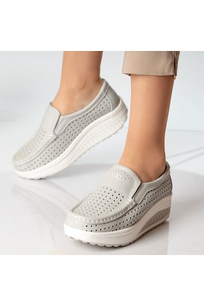 MODA STİL Women's casual shoes, gray, natural leather, flowers, 38