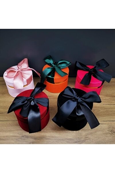 Genel Markalar Kurdeleli Kadife Silindir Şeklinde Takı Kutusu