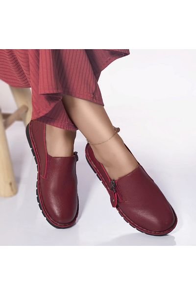 MODA STİL Casual shoes moccasins Helga eco-leather red, 36