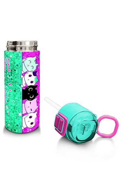 Coral High Kids Girl Patterned Straw and Direct Drinking Steel Thermos 500 ml