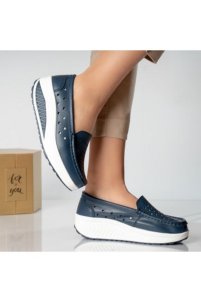 MODA STİL Women's casual shoes, navy blue, natural leather, pearl, 39
