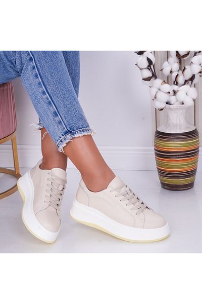 MODA STİL Women's Casual Shoes Beige Made of Natural Leather Ema, 38
