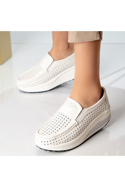 MODA STİL Women's casual white shoes, natural leather, flowers, 40