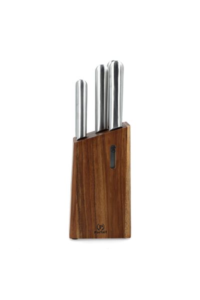 Parfait High Quality Kitchen Knife Set with Wooden Stand Silver and Brown