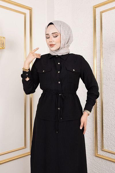 Tesettür Dünyası Elastic Waist Skirt Suit Tsd250192 Black