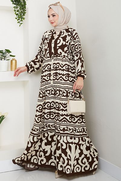 InStyle Αυθεντικό φόρεμα Bohemian Viscose Bitter Brown