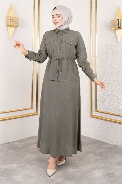 Tesettür Dünyası Elastic Waist Skirt Suit Tsd250192 Khaki