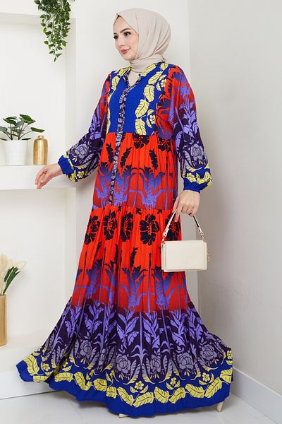 InStyle Rochie casual din viscoză cu model tropical albastru