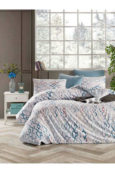 DemoHome Double bed linen set made of satin cotton with pattern - fitted sheet, flat sheet, 2 pillowcases
