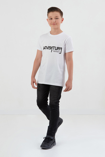 Fulla Moda Αγορικό μπλουζάκι με στάμπα Adventure Text από 100% βαμβάκι