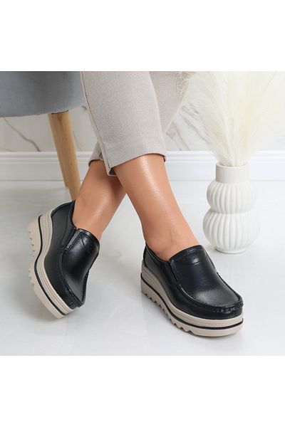 MODA STİL Women's Black Platform Shoes Made of Genuine Leather Gabrena, 36