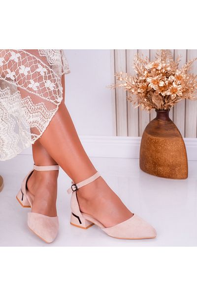 MODA STİL Women's Beige Suede Heeled Shoes Amira, 38