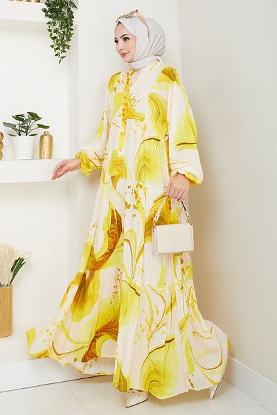 InStyle Digital Print Pattern Viscose Dress Yellow