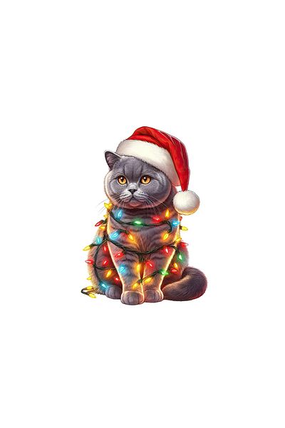 INOVATIX Set of 8 pieces, Sticker Christmas Cat British Shorthair, INOVATIX®. 6 cm