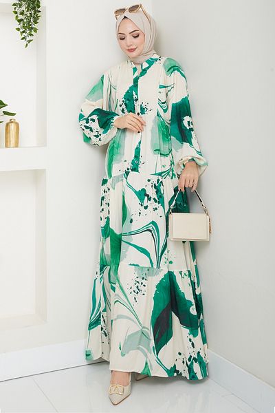 InStyle Digital Print Pattern Viscose Dress Green
