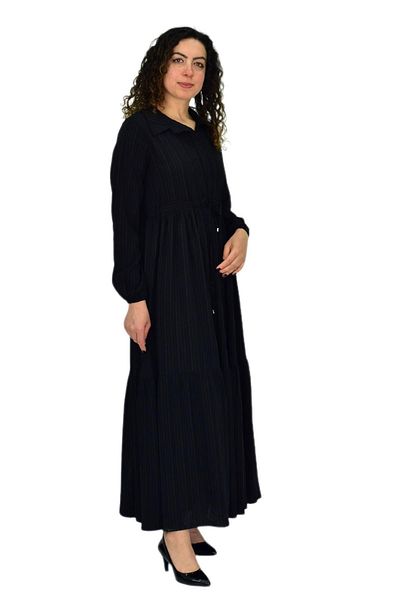 ETRELİFE Women's Long Sleeve Elastic Embossed Striped Dress Bgl-St04676