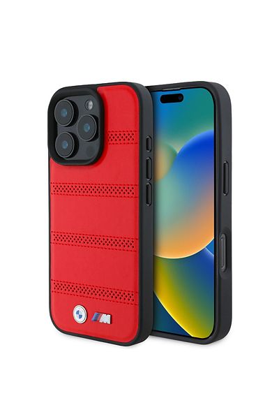 BMW Case for iPhone 16 Pro - BMW Hardcase M Perforated And Stitched Line MagSafe (BMHMP16L23PUSPR) - Red