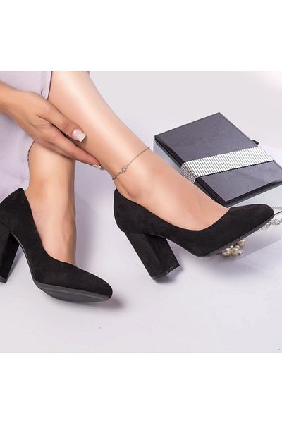 MODA STİL Black suede eco-leather wedge heel shoes, 38
