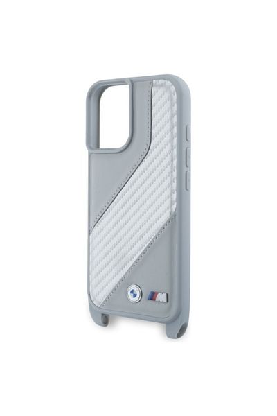 BMW Husă pentru iPhone 16 - BMW Leather M Edition Carbon Stripe & Strap (BMHCP16S23PSCCG) - Negru
