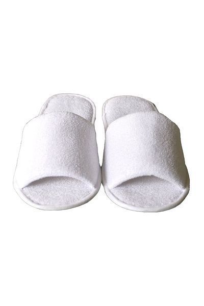 AMS Set of 100 Pairs of Hotel Slippers Dalida, AMS Brand, Cut Out, Terry, 5mm, White, Universal Size