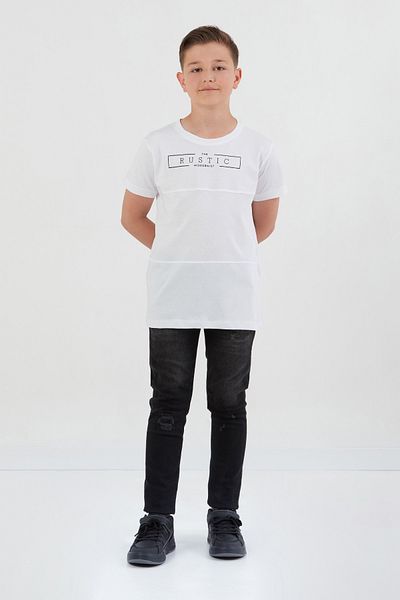 Fulla Moda Tricou pentru băiat, 100% bumbac, cu imprimeu text rustic