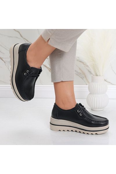 MODA STİL Women's Black Platform Shoes Made of Genuine Leather Jasya, 37