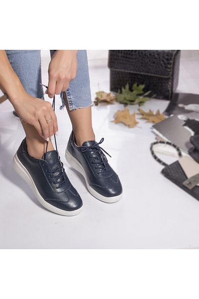 MODA STİL Gladys women's sports shoes, navy blue, natural leather, 36