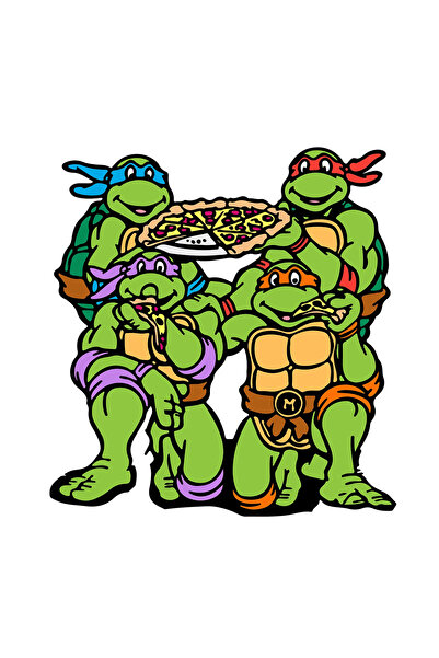 INOVATIX Set de 8 piese, autocolant Țestoasele Ninja mâncând pizza, INOVATIX®. 6 cm