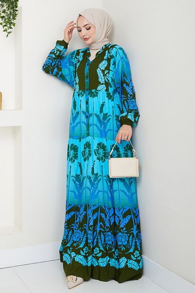InStyle Casual Tropical Pattern Φόρεμα Βισκόζης Πράσινο
