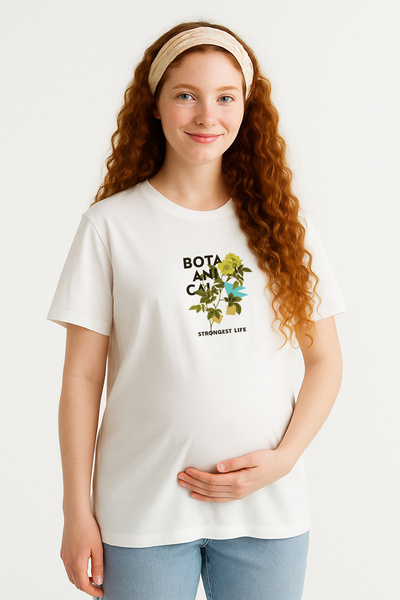 TARZ STİL Μπλουζάκι εγκυμοσύνης Premium Soft Combed Cotton Fabric Botanical με τύπωμα 22901