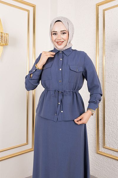 Tesettür Dünyası Elastic Waist Skirt Suit Tsd250192 Navy Blue