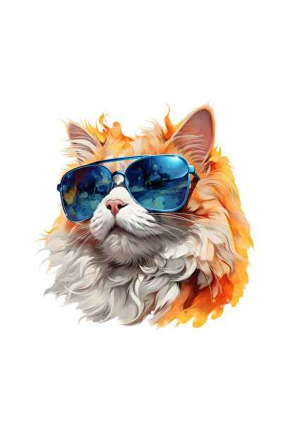 INOVATIX Set de 8 piese, autocolant Pisică aurie cu ochelari, INOVATIX®. 6 cm