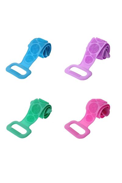 Jenuos Set of 4 Body Brushes, JENUOS®, 2in1, for back cleaning, silicone, 70 x 9 cm, Multicolor
