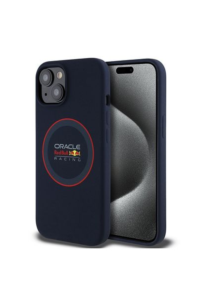 Red Bull Racing Carcasă pentru iPhone 15 - Red Bull Racing Silicone Red Ring MagSafe (RBHMP15S24SIILVR) - Bleumarin